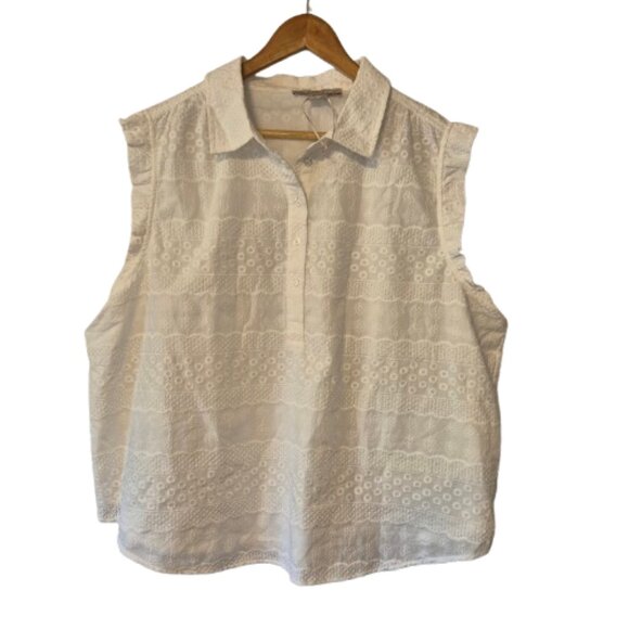 NWOT Loft White Eyelet Sleeveless Top Size XXL - Picture 1 of 11
